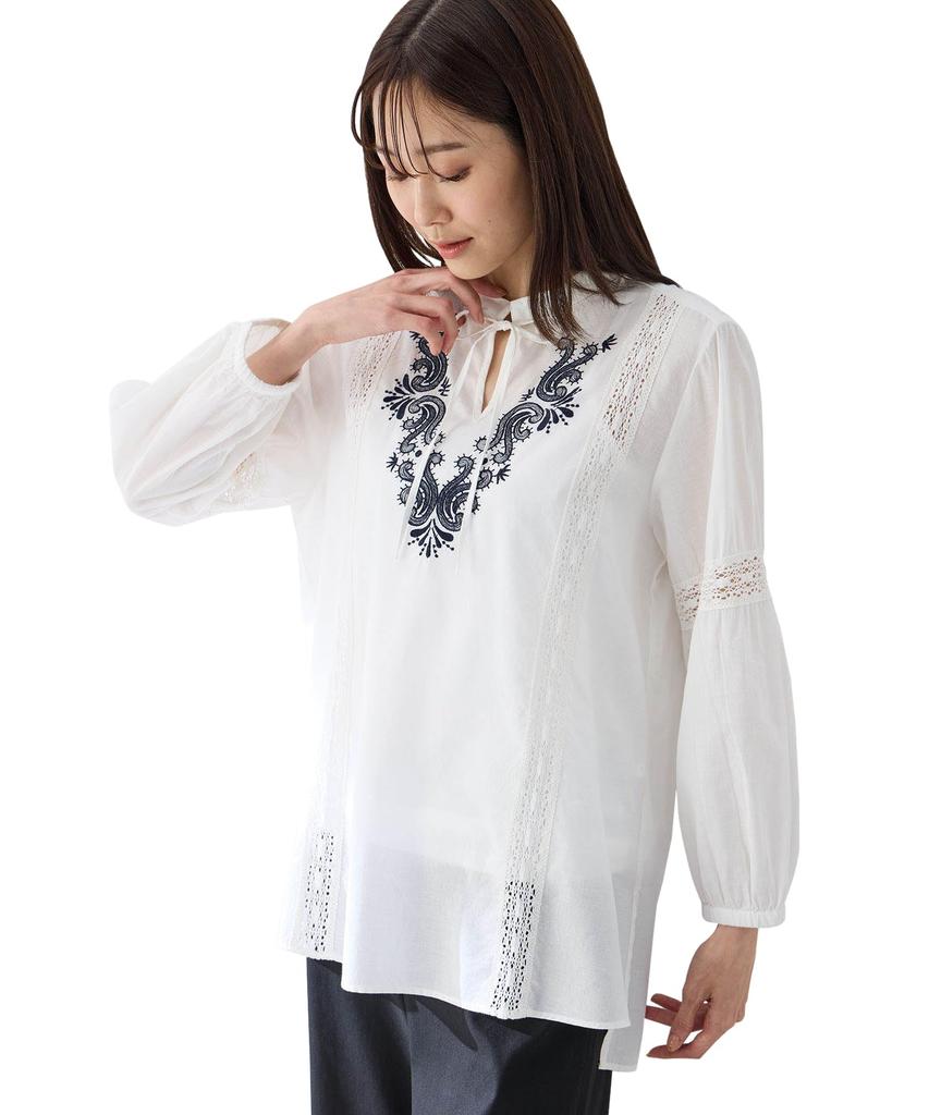 Petit Honfleur Embroidered Tunic White Blouse, Women's, 523265,
