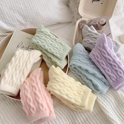 Warm Women's Socks New Winter Japanese Fashion Solid Color Fluffy Socks for Girls Home Thick Cute Floor Socks Kawaii Autumn Soft