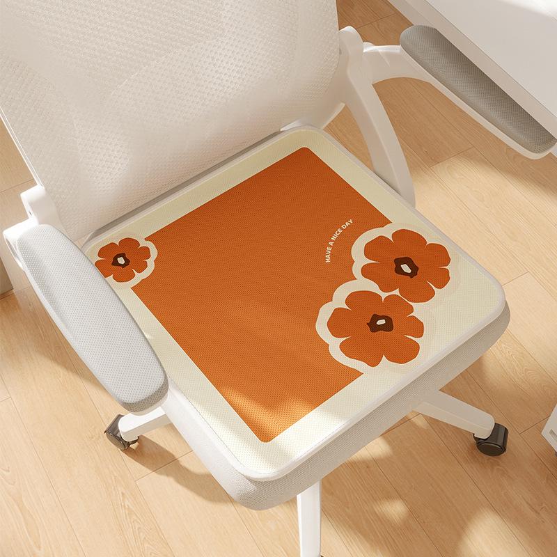 

Дышащая подушка на сиденье из ледяного шелка с цветочным рисунком для офиса и автомобиля – Нескользящая охлаждающая подкладка для длительного сидения 40x40cm