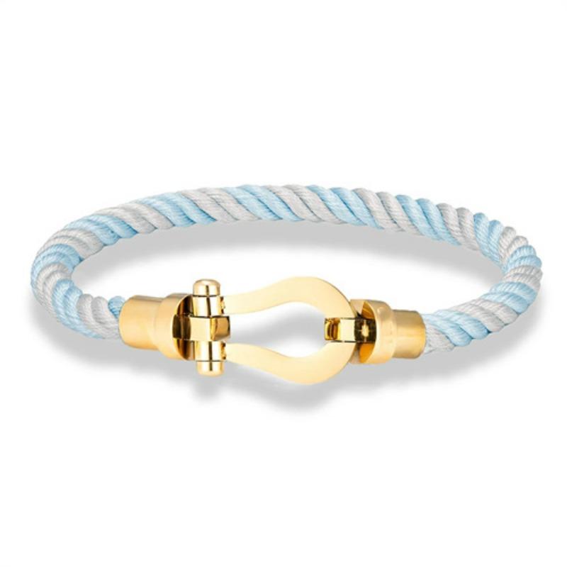 Stainless Steel Fred Horseshoe Buckle Nylon Rope Hand Rope Men and Women Couple Casual Trendy Color
