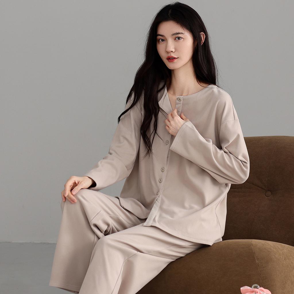 Autumn And Winter Pajamas Women'S German Velvet Warm Long-Sleeved Cardigan Can Be Worn Outside Loungewear Winter Thin Velvet Simple Casual Suit