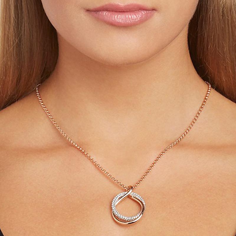 Swarovski Rose Gold Double Ring Pendant Necklace Women necklace 5194455