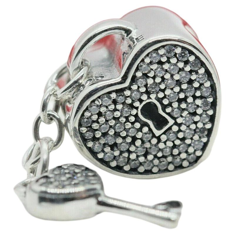Pandora Square Crystal Heart Lock Silver Charm Love Loyalty Sparkling Eternal Symbol 925 Silver Jewelry Accessories Women's Silver 791429CZ