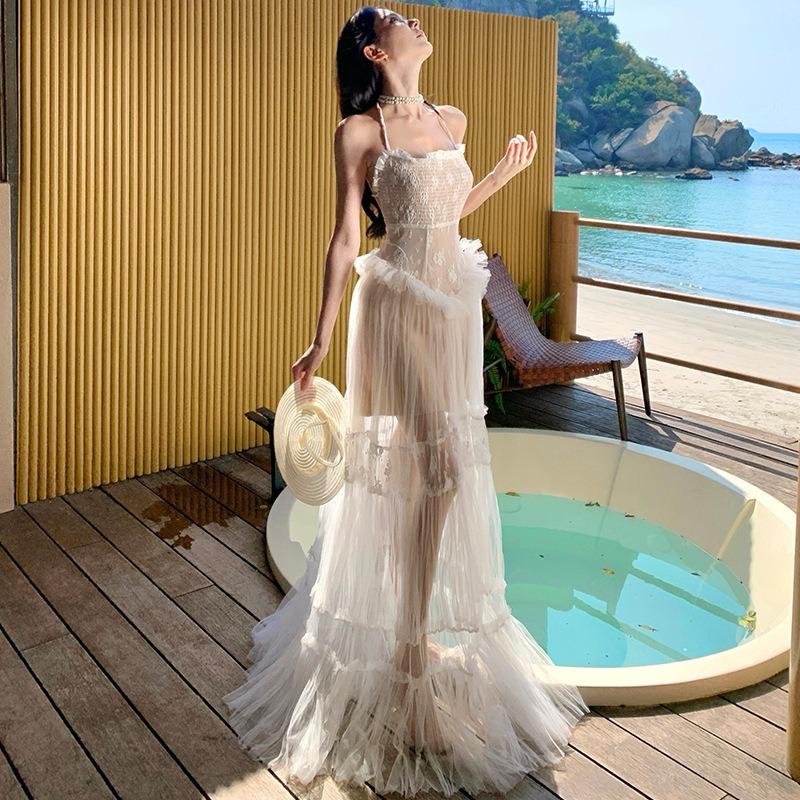 Fairy Seaside French Embroidery Jacquard Suspender Dress Women's Birthday Dress Dress Island Vacation Skirt