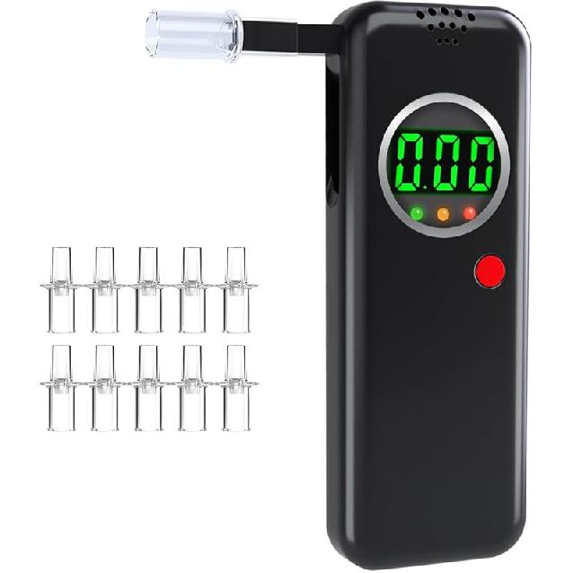 Breathalyzer, Professional-Grade Accuracy Alcohol Tester with LCD Digital Display,Portable Alcohol Tester for Home and Party Use(10 Mouthpieces)