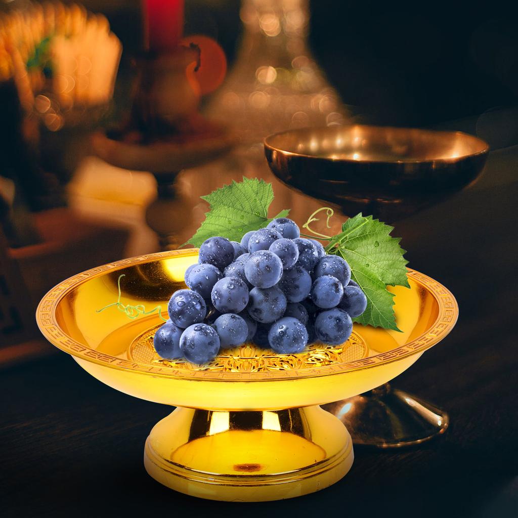 Exquisite Golden Retro Temple Fruit Tray for Worship Offerings Sacrificing Fruit Plate Decorative Plate Temple Supplies High