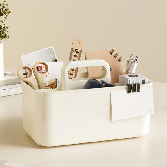 Storage Box Stackable Desk Organizer with Handle Large Capacity 5 Compartments Stationery Makeup Storage Holder