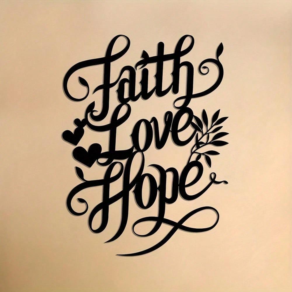 Metal Wall Art Faith Love Hope Black Floral Iron Gift Home Decor