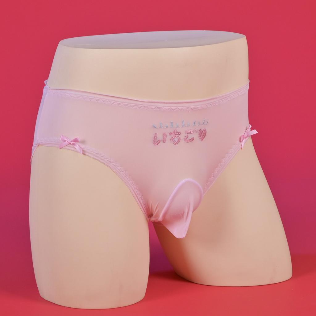 Large Size Kawaii Japanese Sissy Pouch Panties For Men Crossdressers Cute Bow Oil Glossy Briefs Maid Cosplay Lingerie Underwear