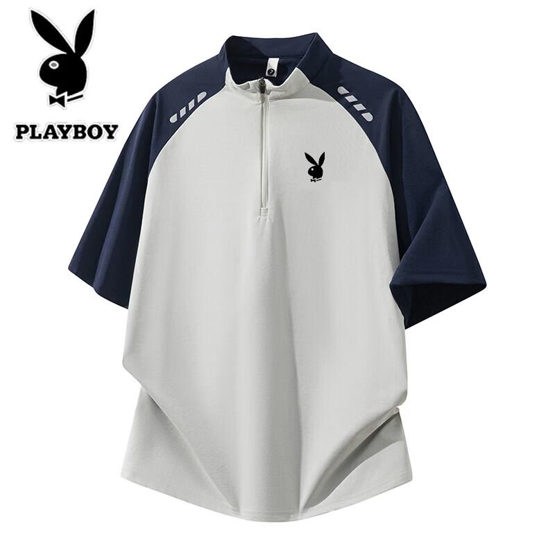 

PLAYBOY Men s Color Block Stand-Up Collar Sport T-Shirt S