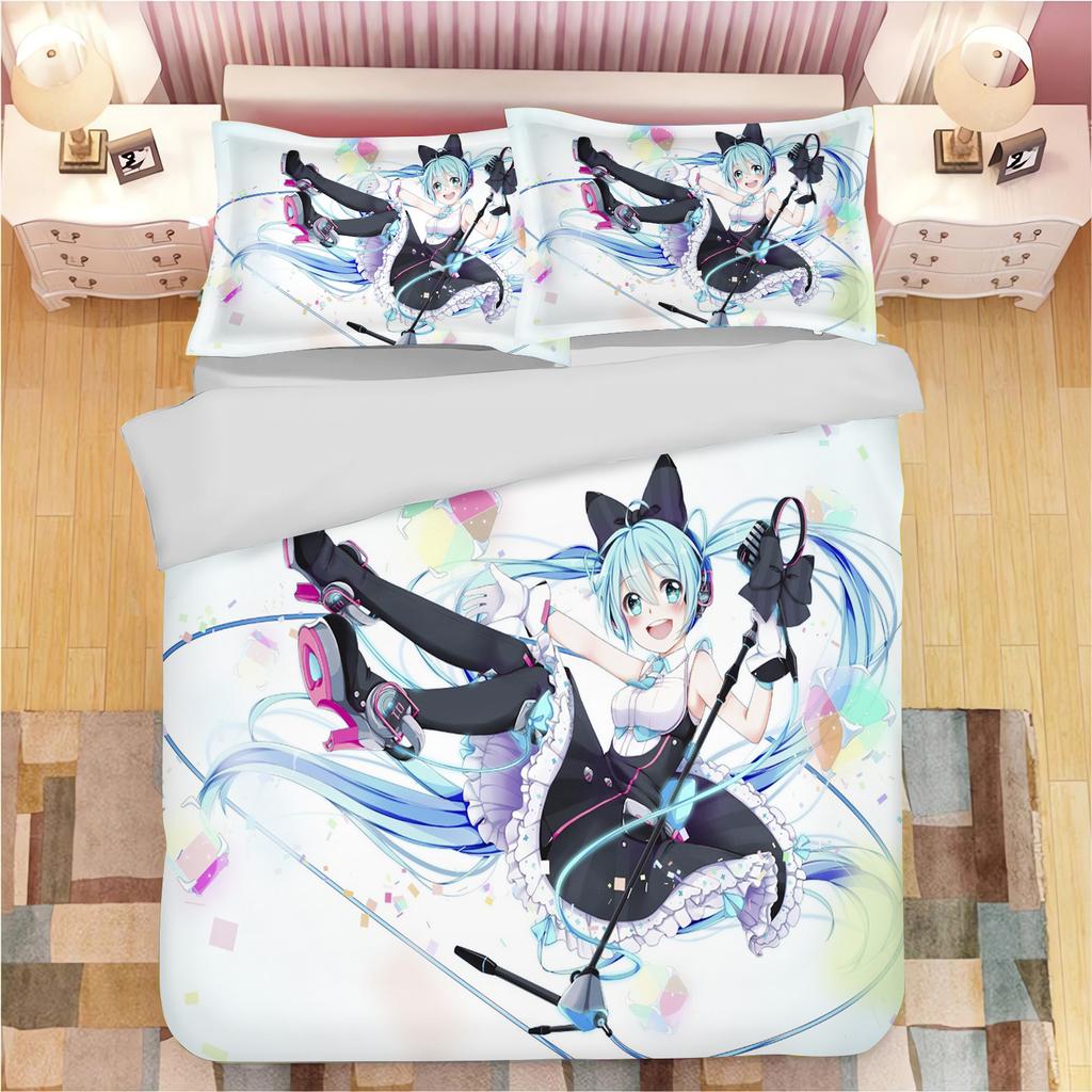 Cartoon Quilt Cover Second Dimension Hatsune Miku Cute Printed Bedding Anime  Polyester, Skin Friendly, Breathable