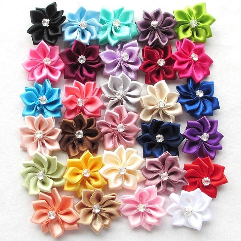 40pcs U pick satin ribbon flowers bows with Appliques Sewing Craft DIY Wedding