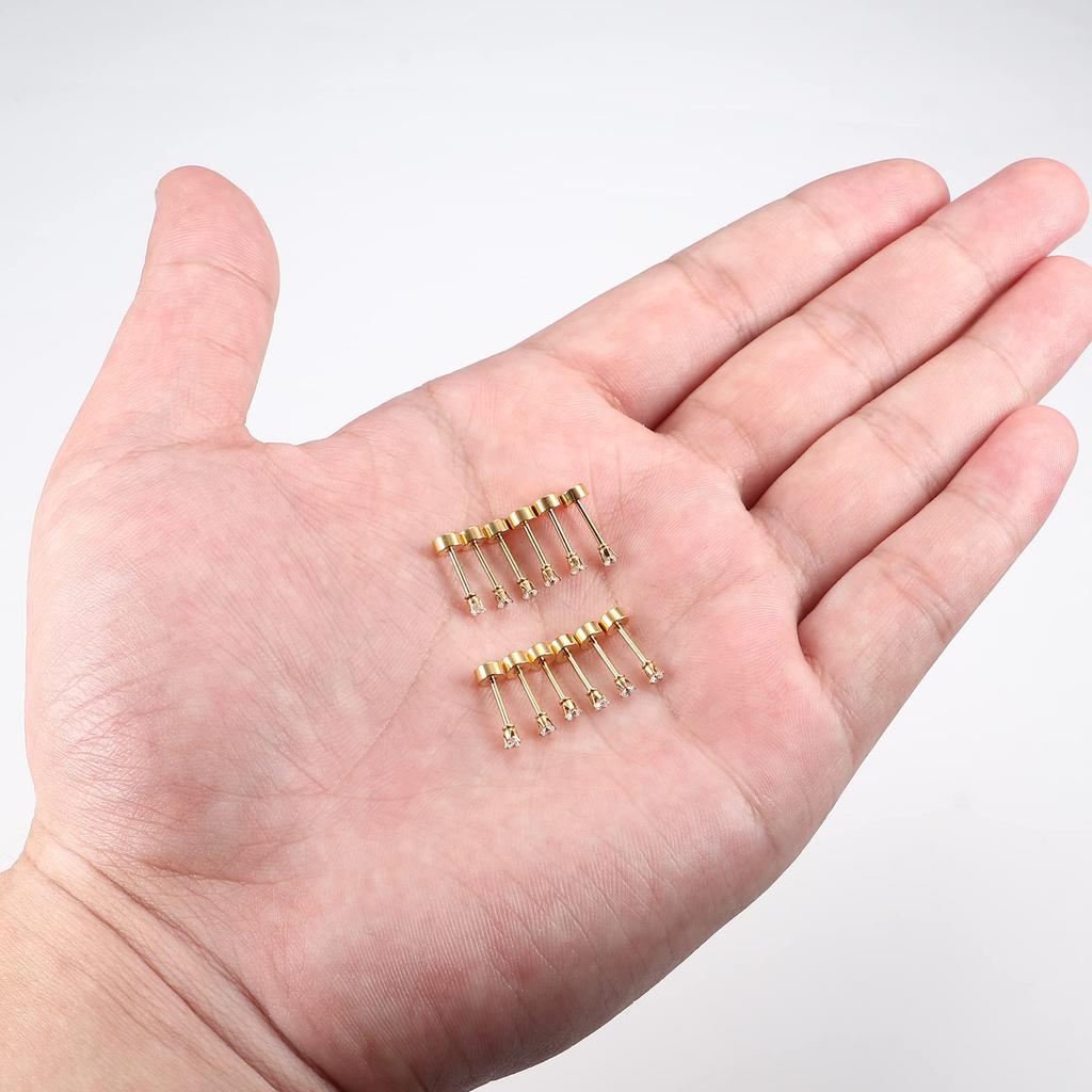 8 Pairs Flat Back Stud Earrings Sets for Multiple Piercing Small Silver Flat Back Surgical Steel Tiny Ball Pearl Cubic Zirconia