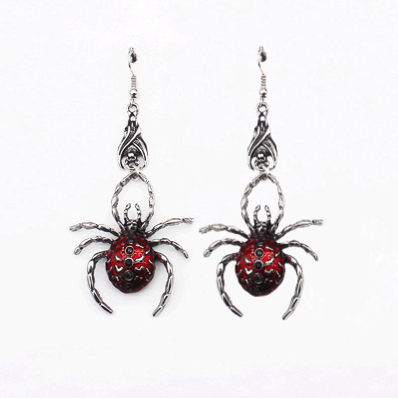 Punk Gothic Sliver Color Vampire Bat Red Drip Glaze Simulated Stereo Spider Dangle Earrings for Women Halloween Parody Jewelry
