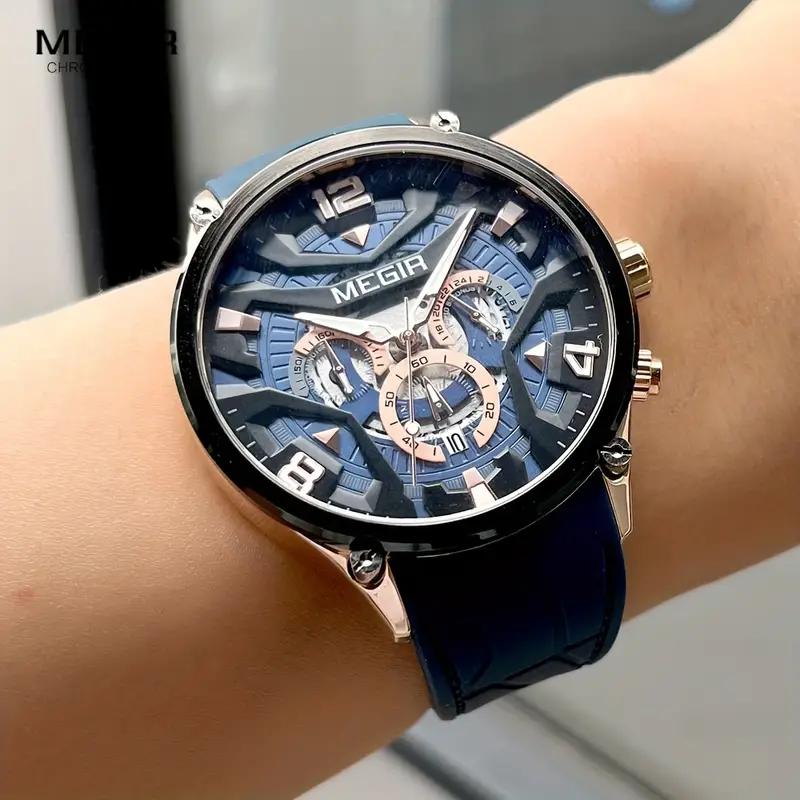 Megir Vícebarevné sportovní hodinky Módní silikonový pásek Vodotěsné náramkové hodinky Quartz s chronografem 2222