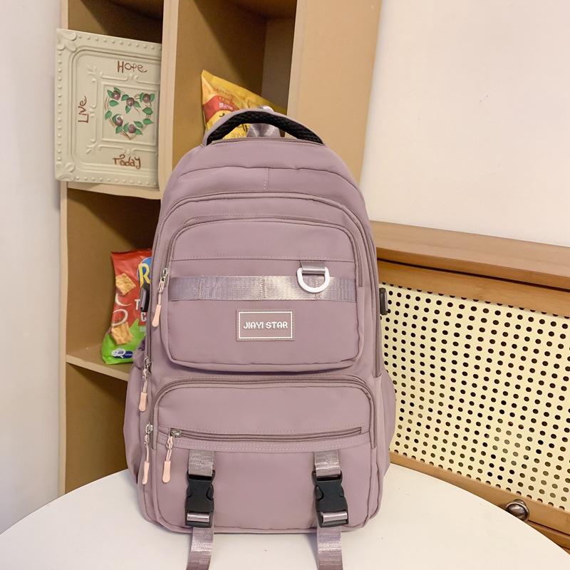 Solid Color Schoolbag Female Backpack Student Large Capacity Backpack