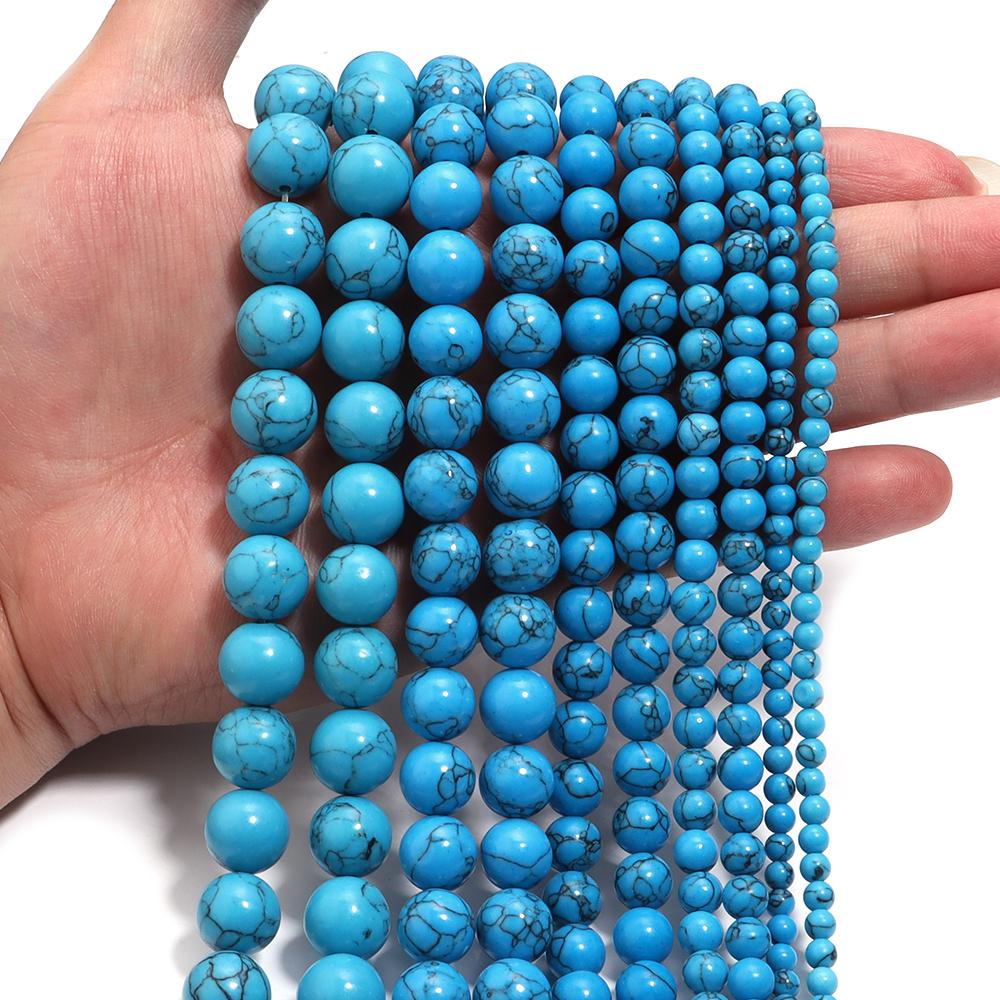 4 6 8 10 12mm Natural Blue Turquoises Stone Beads Round Loose Spacer Beads For Jewelry Making DIY Bracelet Necklace Accesories
