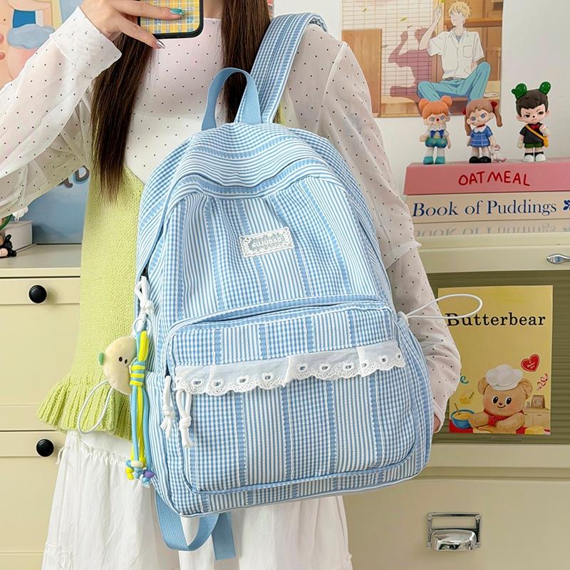 Schoolbag Korean Girl Plaid Backpack Cute Student Schoolbag Lightweight Large Capacity Backpack New Fashion Casual Backpack