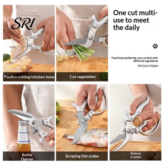 Safety Lock Scissors Heavy-Duty Kitchen Shears, Stainless Steel Poultry for Chicken Fish Ribs, Multi-purpose 6-in-1 Tool with Bottle Opener,