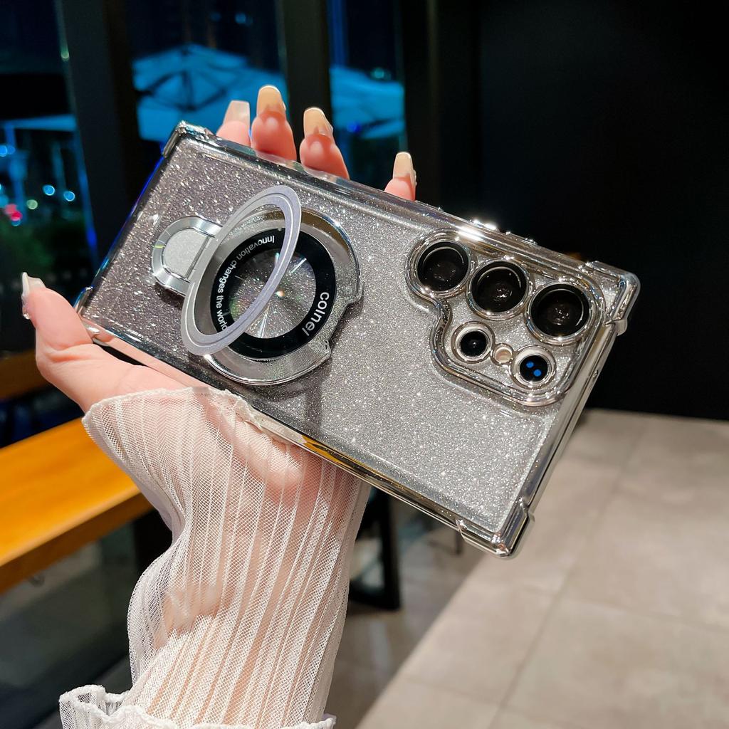 Suitable for Samsung S25ultra Bracket Phone Case, Electroplated Four-corner Airbag Anti-drop S23FE Lens Film S24Plus