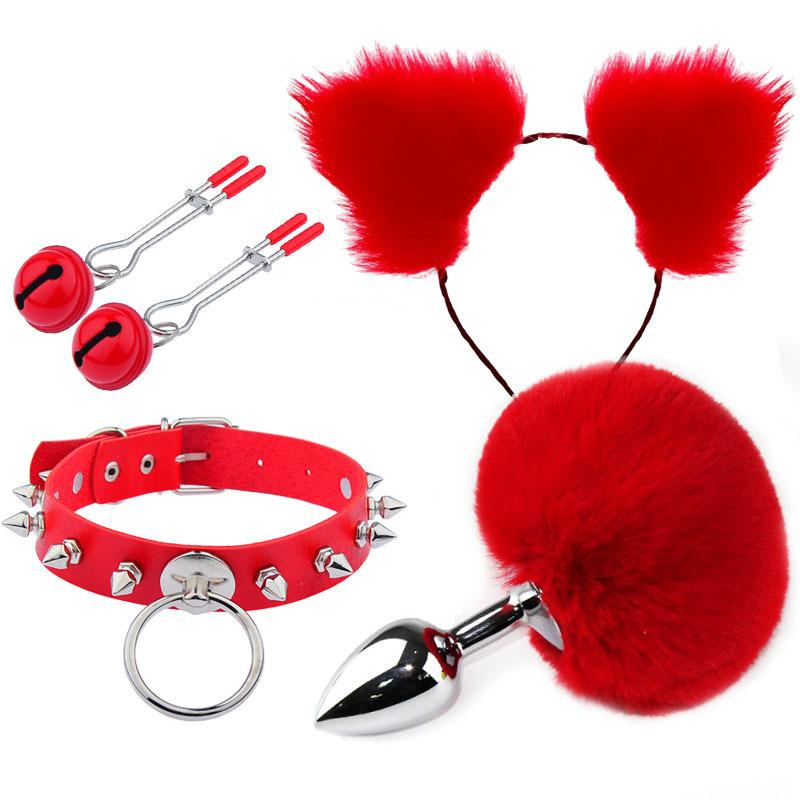 Sexy Ears Barrettes Nipple Clamp Sex Product Men's and Women's Appliances Sex Product SM Metal Sexy Suit Fox Tail