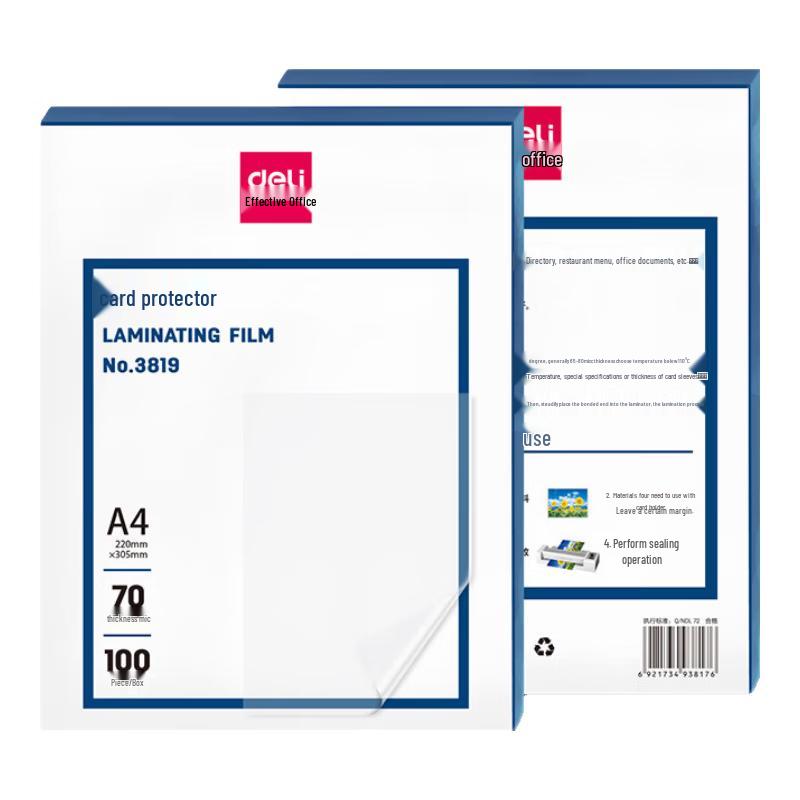Deli Transparent A4 Laminating Film (100 Sheets)