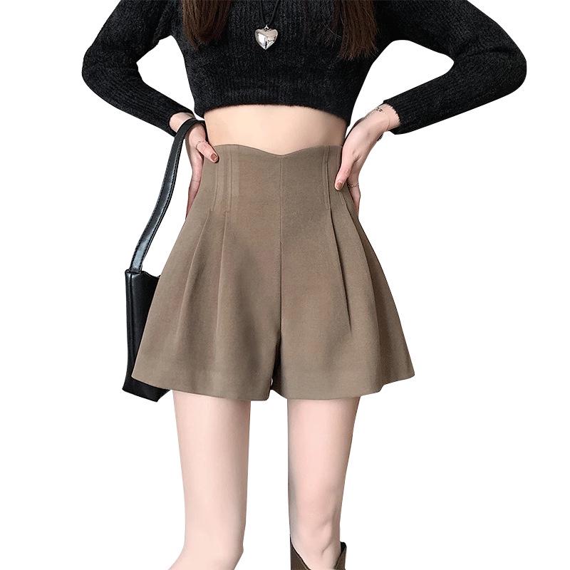 Women's High-Waisted Woolen Wide-Leg Shorts - Autumn 2024 Korean Style Slim-Fit Leggings