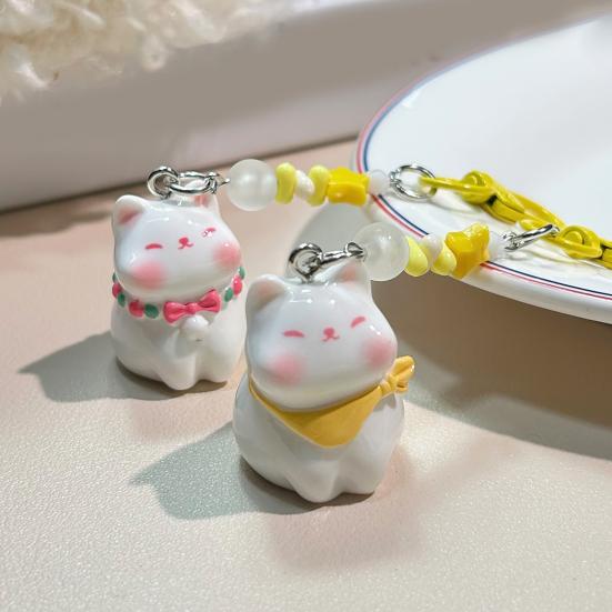 Keychain Pendant 3D Cat Beads Design Mini Size Keyring Keys Bags Phone Lanyard Versatile Hanging