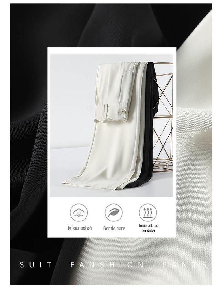 Women's 2026 High-Waisted Ice Silk Pants - Summer Narrow Wide-Leg Design