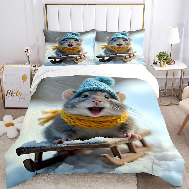 3pcs Anime Cartoon Design Winter Sled Adventure Bedding Set - Includes One Quilt Cover and Two Pillowcases (No Core) - Perfect for Bedroom a
