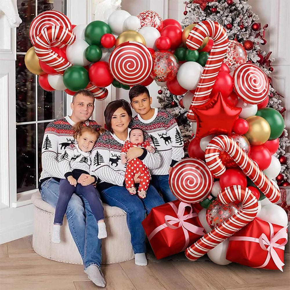 Christmas Balloon Set Candy Cane Aluminum Film Balloon Red Green White Christmas New Year Balloon Chain Arch Wreath Set
