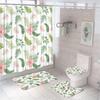 Green Gold Leaves Shower Curtain Set Summer Tropical Plant Bath Screen Bathroom Mat Non Slip U-Shape Rug Carpet Lid Toilet Cover