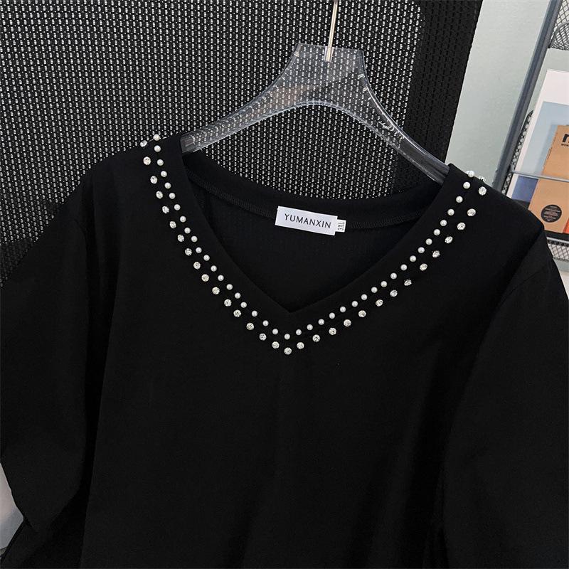 Women's Plus Size V-Neck Short-Sleeve Loose Mid-Length T-Shirt