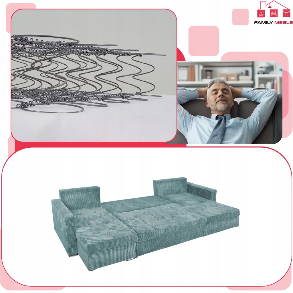 Bonito BIG Corner Sofa Bed Family Meble Corduroy Green