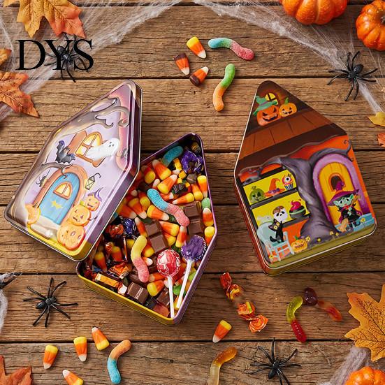 Decorative Metal Containers for Candies Halloween Tin Candy Box, Haunted House Pumpkin Bat Print Storage Jar Party Favor Boxes Favors, Small