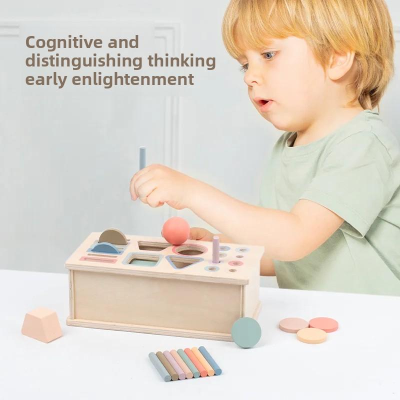 Baby Montessori Learning Toys: Wooden Color Shape Sorter with Drawer Box, Busy Board & Matching Game | Fine Motor Sensory Gift