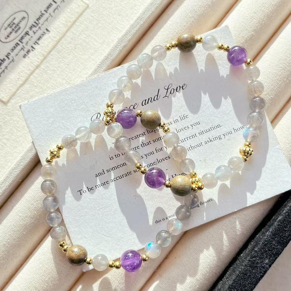 Retro High Quality Natural Gray Moonstone Amethyst Design Bracelet Bracelet.