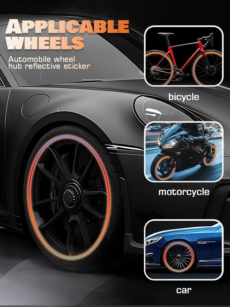 Car Motorcycle Bicycle Wheel Reflective Strip Colorful Hub Stickers Car Styling Decal Sticker Auto Moto Decor Decals Accessories