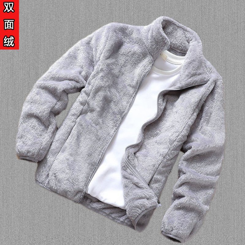 Double-sided Velvet Jacket Men Autumn Winter Short Plus Velvet Warm Long-sleeved Polar Fleece Top
