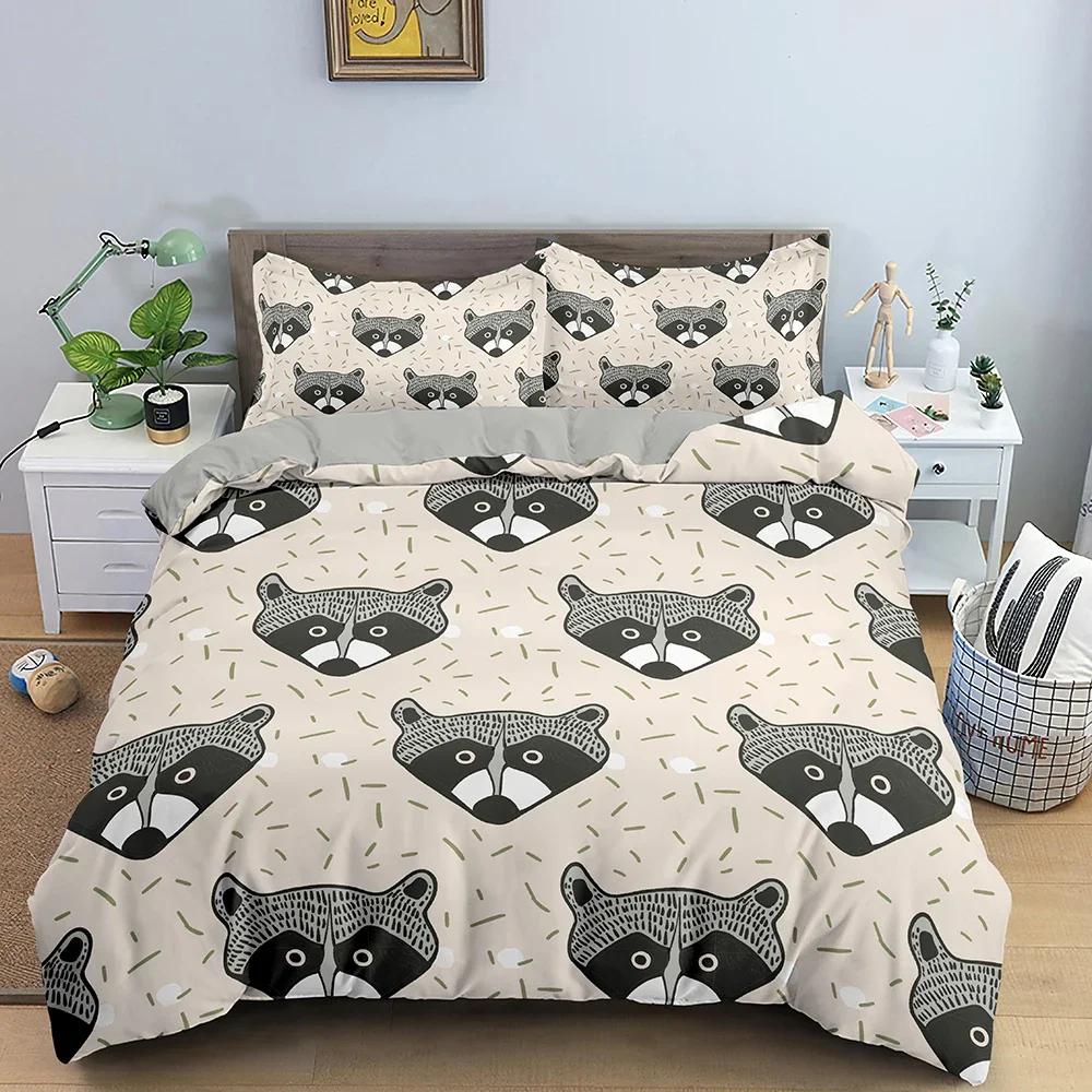 Animals Raccoon Bedding Set Boys Girls Twin Queen Size Duvet Cover Pillowcase Bed Kids Adult Fashion Home Textileextile