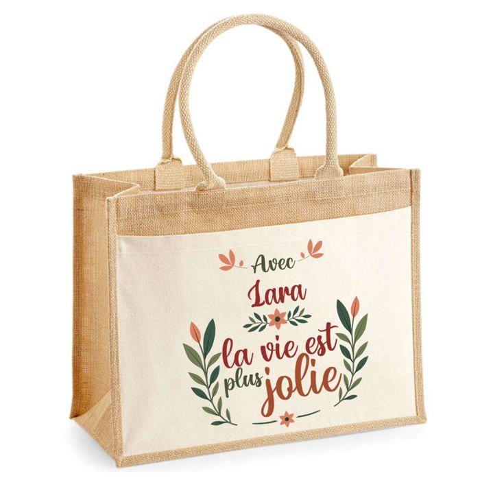 Sac cabas - PLANETEE - jute avec poche Lara la vie est plus jolie - jute naturel - 43x33 cm - imprimé en France
