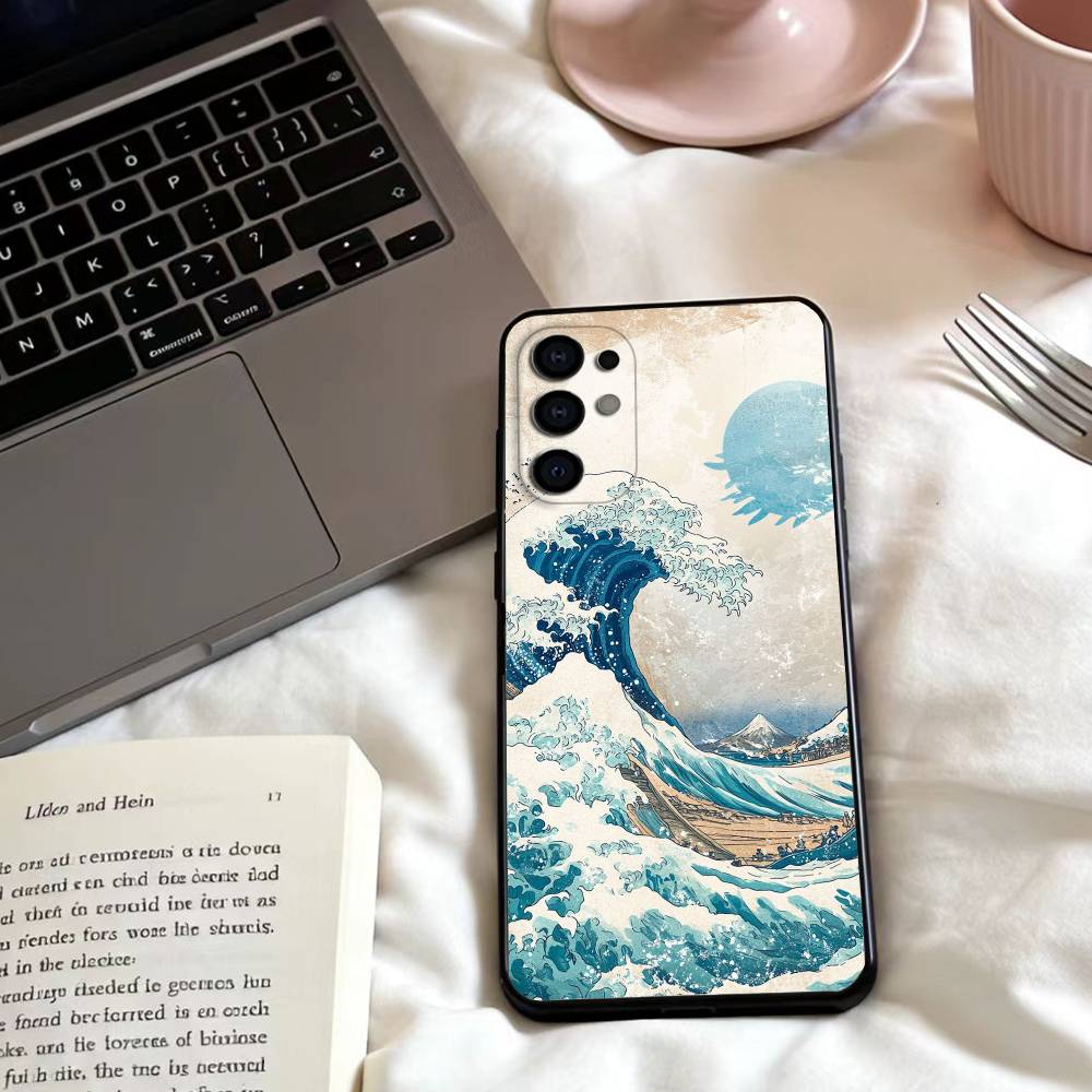 Japanese Ukiyo-e Ocean Waves  Phone Case For Samsung S25,24,23,22,30,21,10,9,Ultra,Plus,Lite,FE,4,5 G Soft Black Case