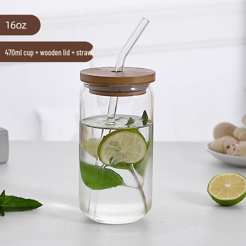 Taza creativa de vidrio de borosilicato para lata de refresco con tapa