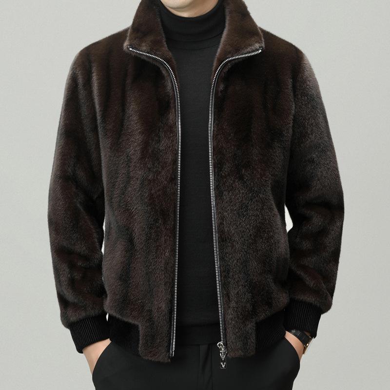 Men's Winter 2025 Sable Wool Jacket: Middle-aged Short Loose Lapel Coat