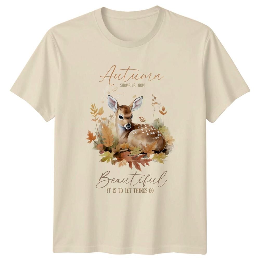 Autumn Shows Us How Beautiful Unisexs TShirt Fawn Watercolor Nature