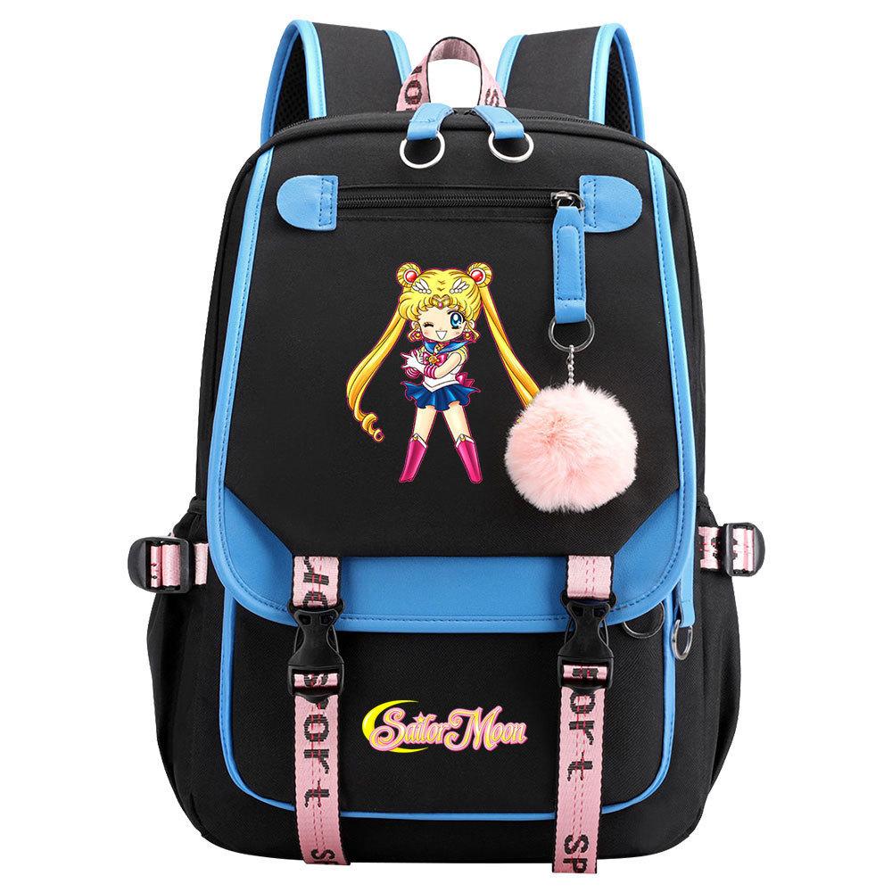 Neuer Anime Sailor Moon USB-Schulrucksack für Teenager, Damen- und Herrenmodell, Gurtband-Klapprucksack