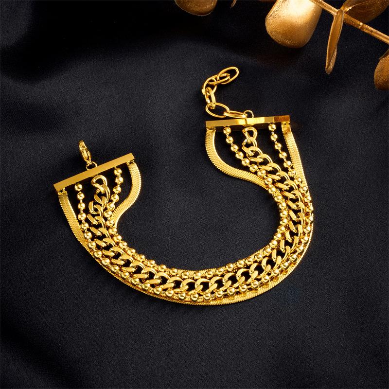 

Multi Layer Gold Chain Bracelet For Women Gold Plated Stainless Steel Stackable Beaded Jewelry золотой