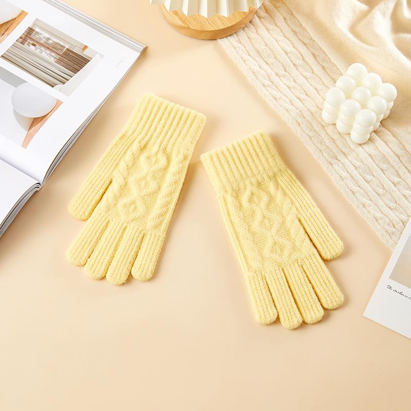 Gloves for Women Autumn and Winter Knitted Gloves Cute Solid Color Cold Proof and Warmth Thickened Cycling Touch Screen Versatile Gloves