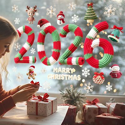 2026 Pegatina de Ventana Colorida Decoraciones de Feliz Navidad para el Hogar Pared Vidrio Pegatina Copo de Nieve 2026 Regalos de Año Nuevo
