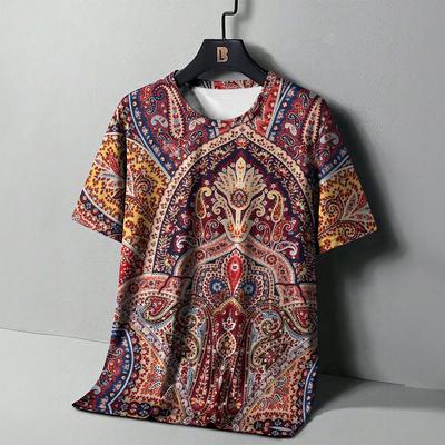 Vintage Men's T-shirt Ethnic Print Casual Short Sleeve Summer Round Neck Streetwear Oversized T-shirts Tops Size XXS-6XL